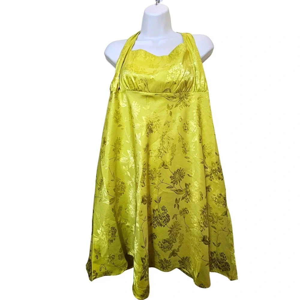 Wild Fable Halter Dress Women XXL Yellow Excellent Floral Jacquard Satin - Picture 1 of 4